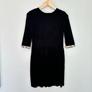 Burberry Brit Knit Virgin Wool Sheath Black Dress Black Nova Check Sleeve Cuff